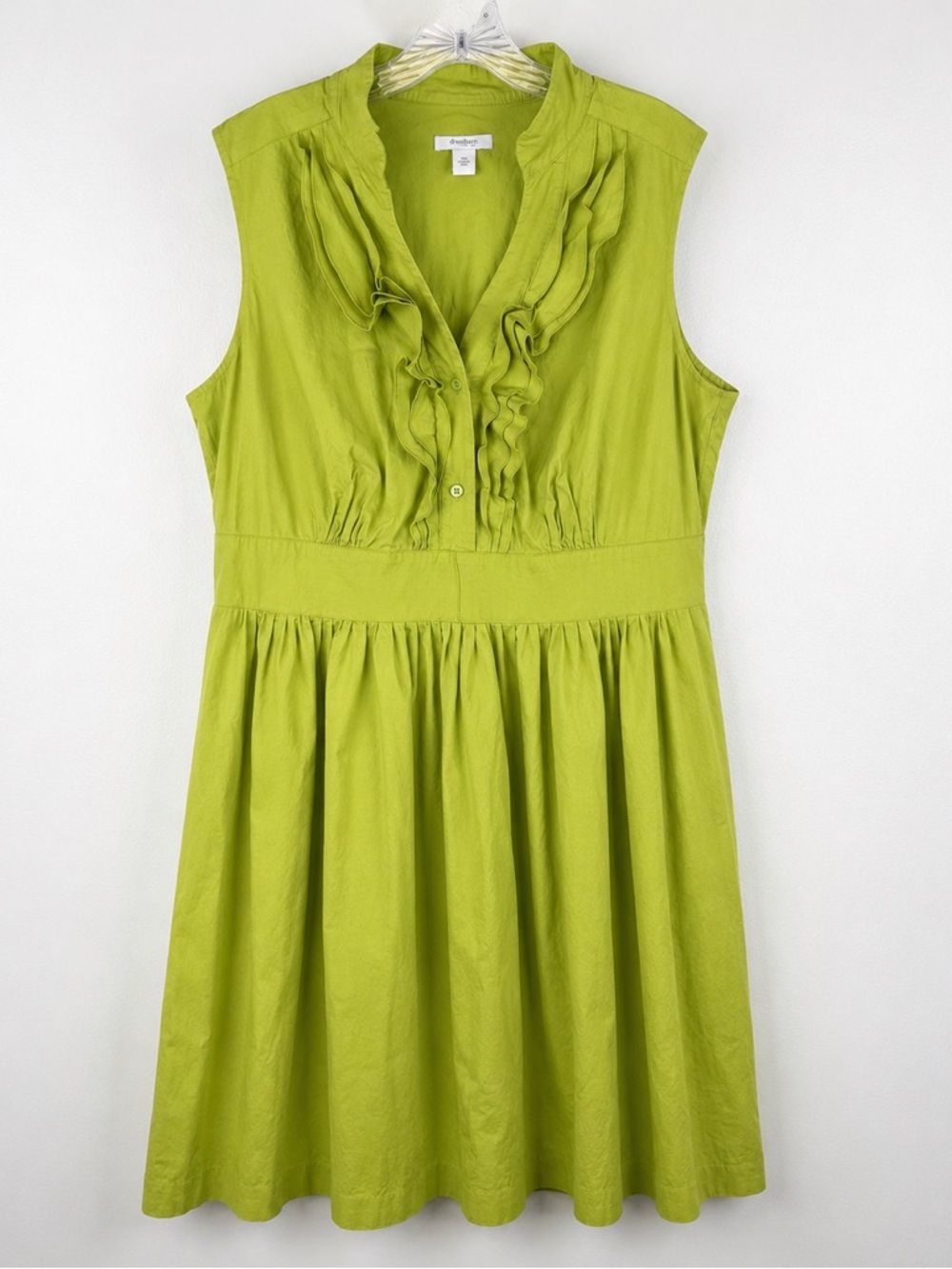 Dressbarn Woman Lime Green Ruffle Front Fit Flare Midi Dress Plus Size 18W